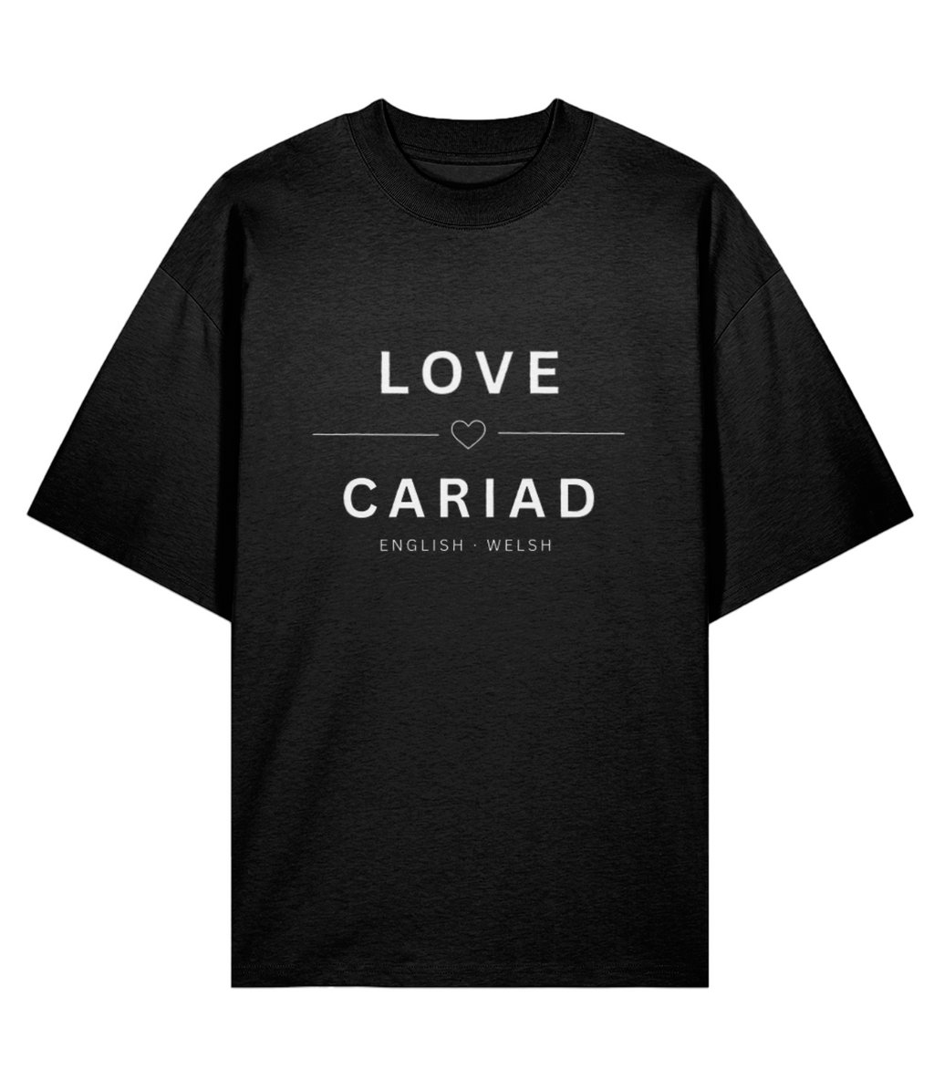 Organic 100% Cotton Oversized T-Shirt Love Cariad Unisex Black
