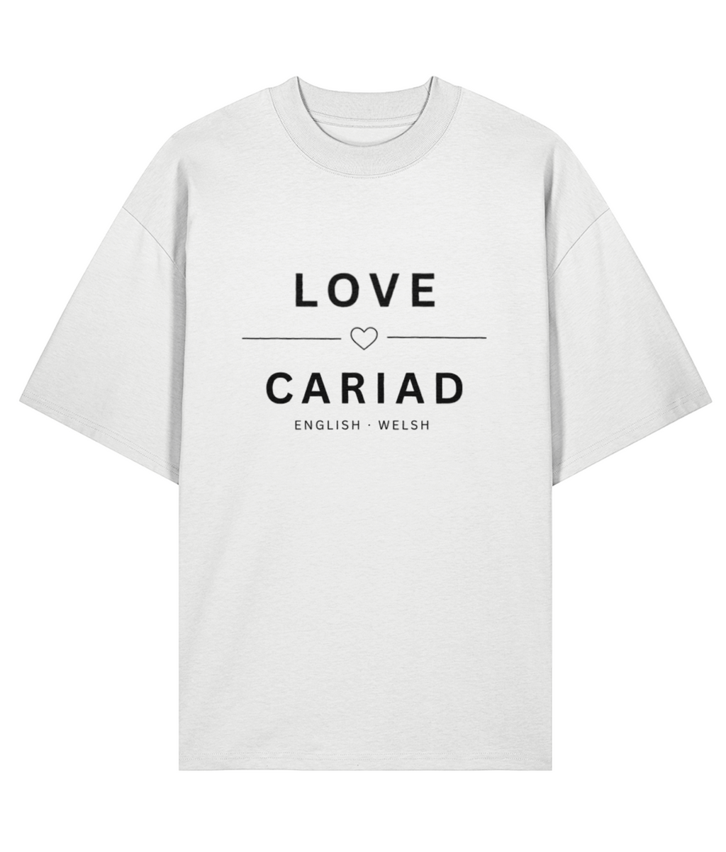 Organic 100% Cotton Oversized T-Shirt Love Cariad Unisex White