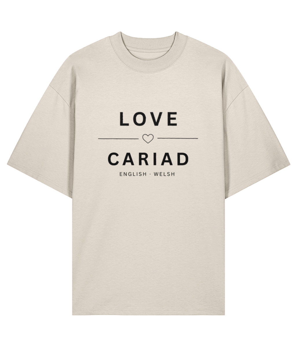 Organic 100% Cotton Oversized T-Shirt Love Cariad Unisex White