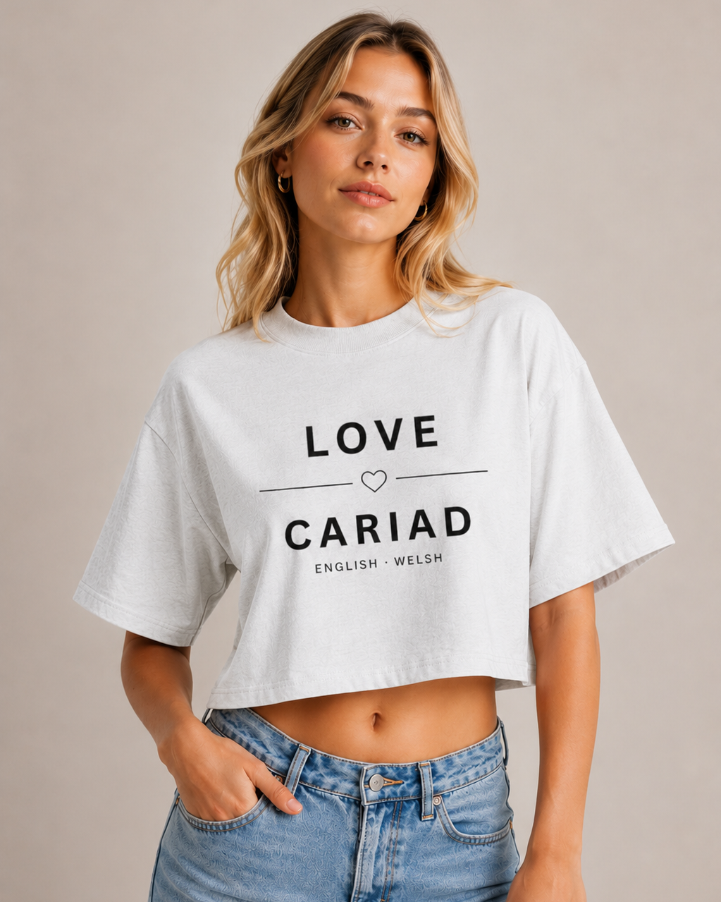 Cropped T-Shirt Love Cariad for Woman White