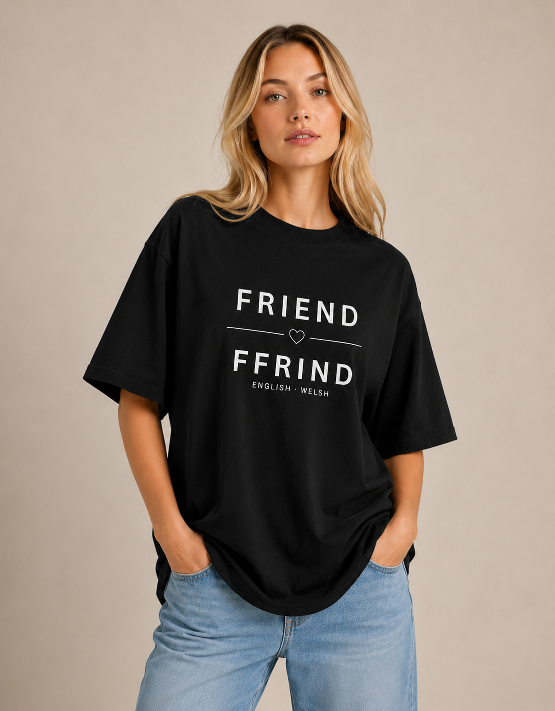 Unisex Organic 100% Cotton Oversized T-Shirt Friend Ffrind Beige